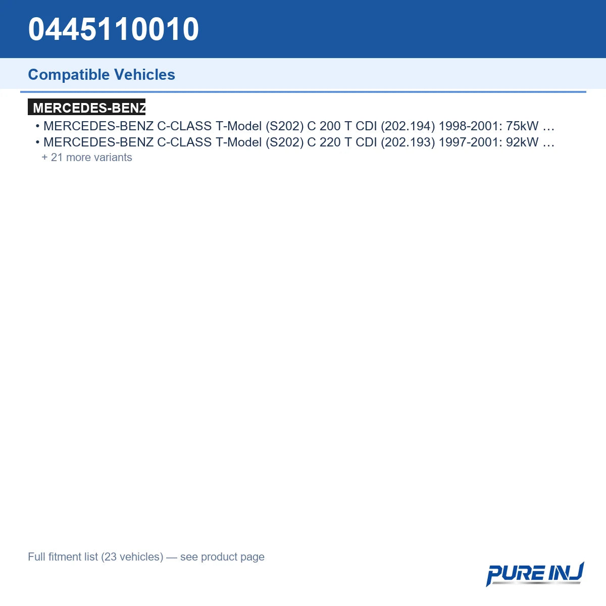 0445110010 vehicle fitment reference guide