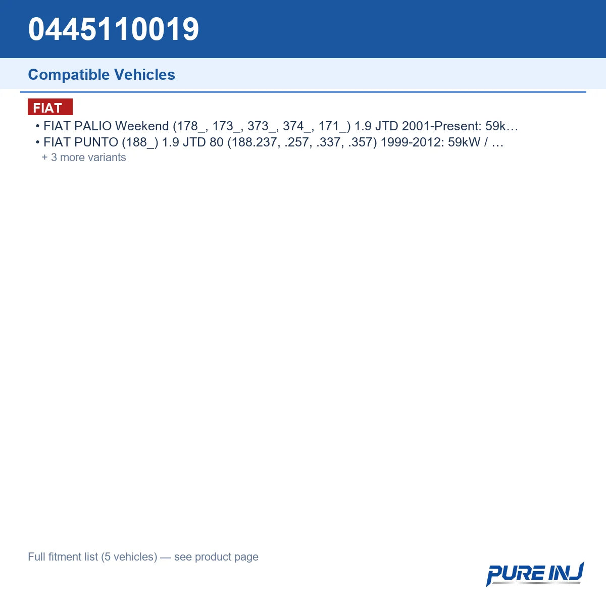 0445110019 vehicle fitment reference guide