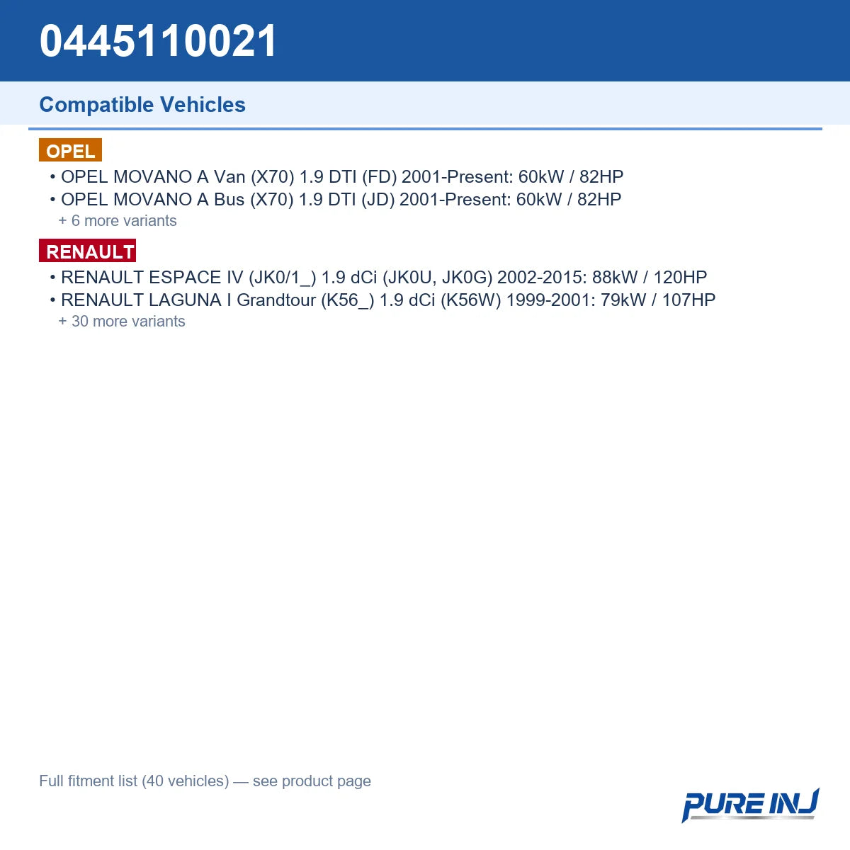 0445110021 vehicle fitment reference guide
